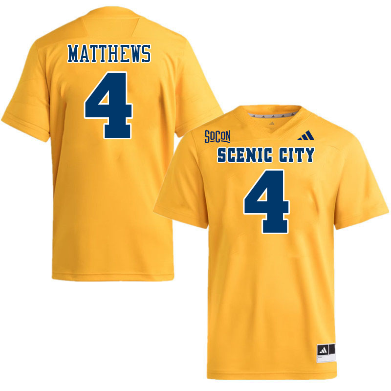 Chattanooga Mocs #4 Jacoby Matthews College Football Jerseys,Uniforms Stitched-Gold
